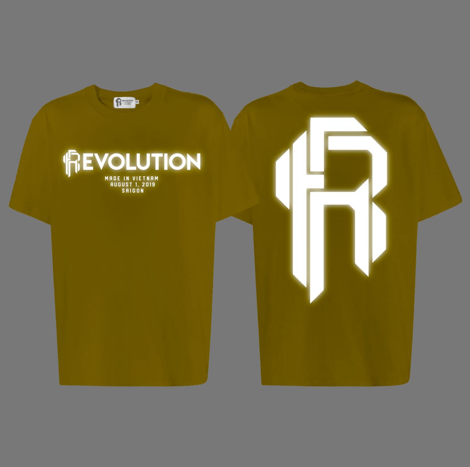 999.Revolution Reflective Big Logo Yellow T-shirt ( Phản Quang Xám ) OVERSIZE FIT