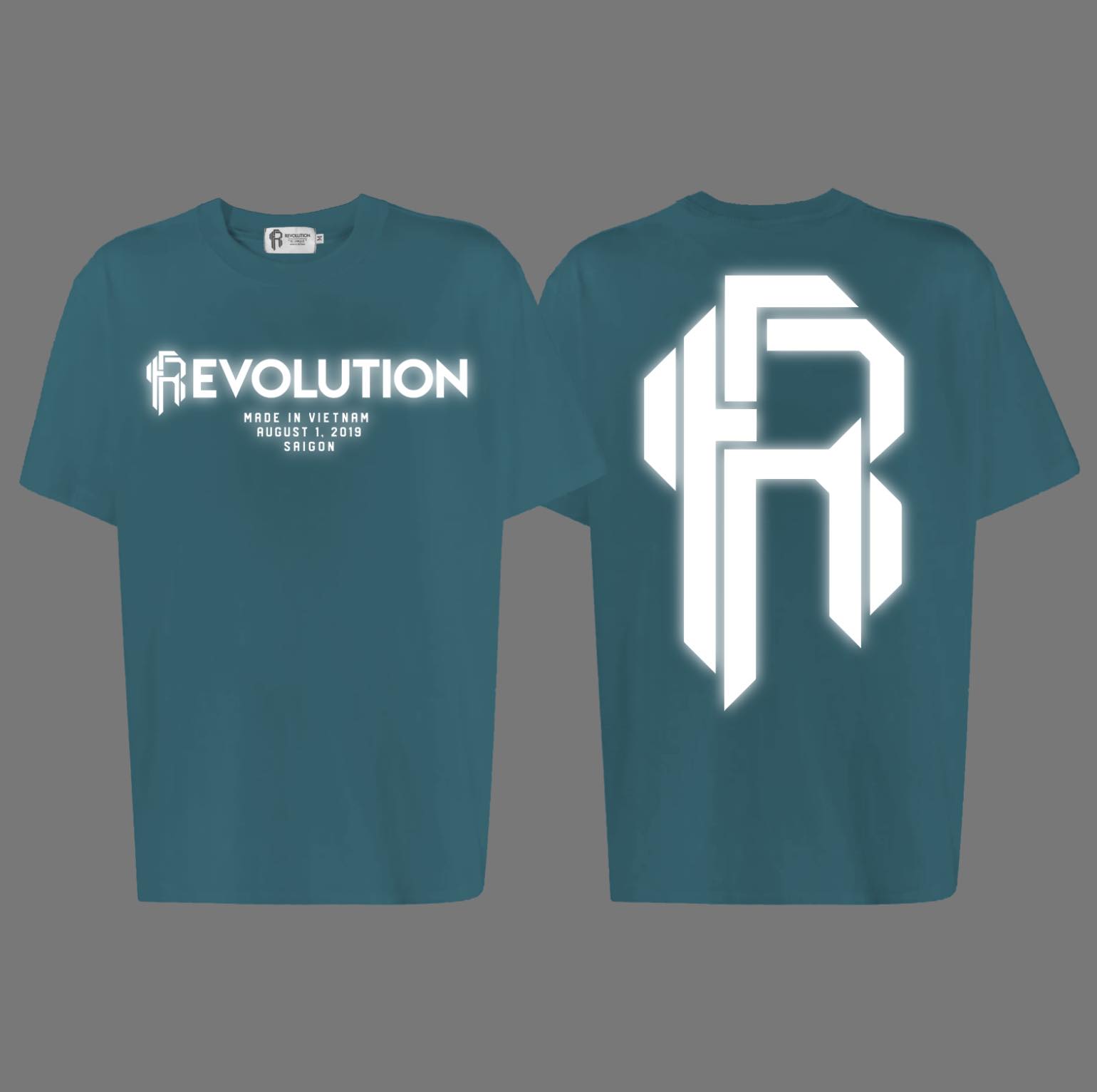 999.Revolution Reflective Big Logo Baby Blue T-shirt ( Phản Quang Xám ) OVERSIZE FIT