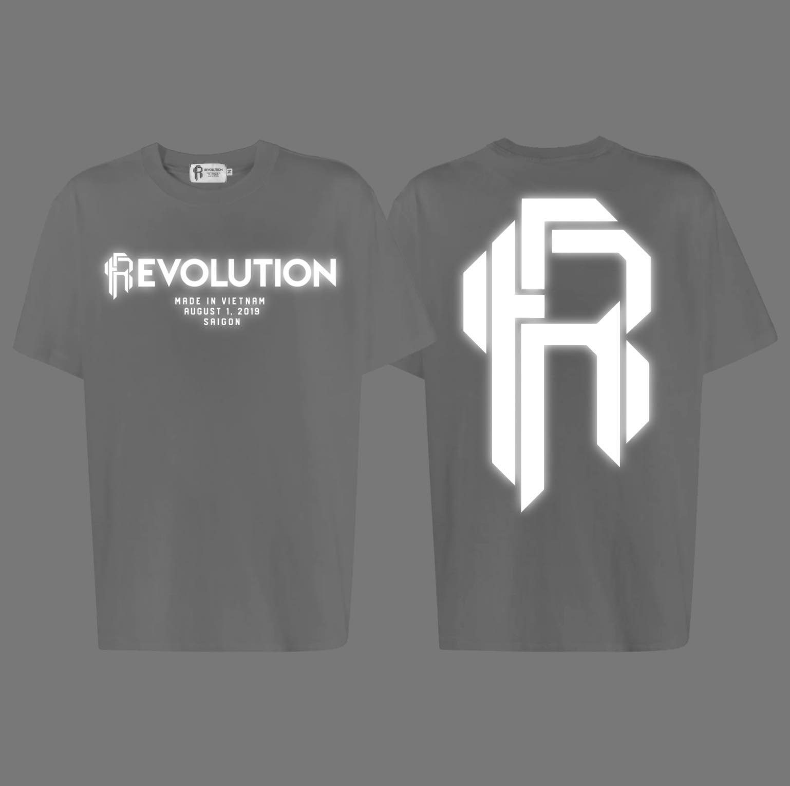 999.Revolution Reflective Big Logo White T-shirt ( Phản Quang Xám ) OVERSIZE FIT
