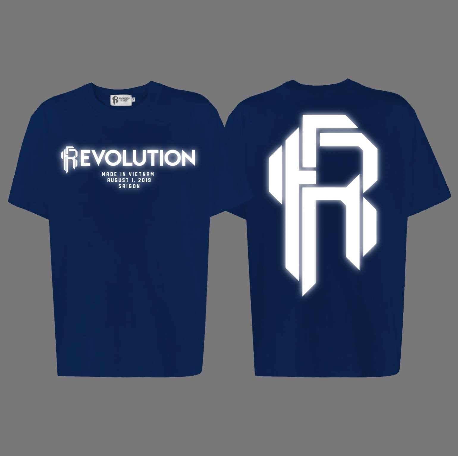 999.Revolution Reflective Big Logo Blue T-shirt ( Phản Quang Xám ) OVERSIZE FIT