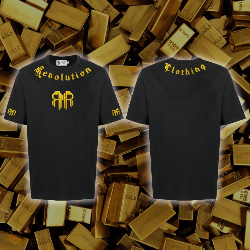 Basic Revolution Double Logo Bronze Gold ( Nhũ Vàng ) Black T-shirt OVERSIZE FIT